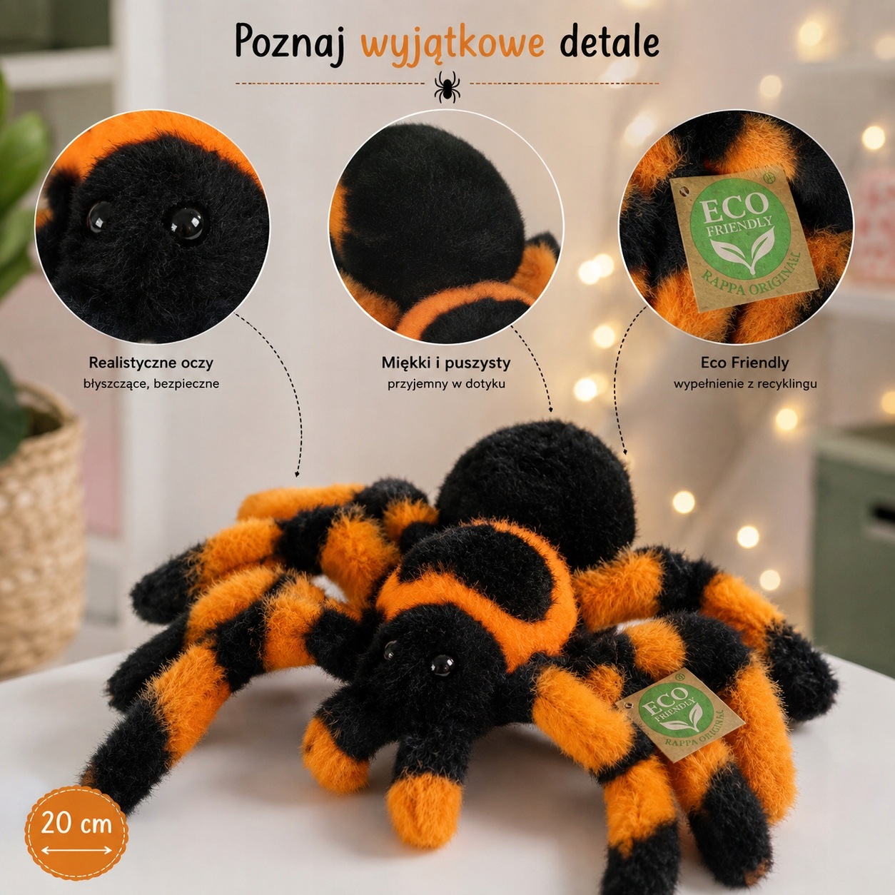 Pluszowy Pająk Maskotka Ptasznik Pluszak Tarantura Realistyczny Soft 20 cm - Image 7